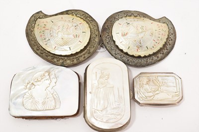 Lot 783 - Two 19th century French relief carved mother of pearl purses, other items