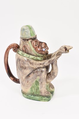 Lot 87 - Mafra type majolica monkey form teapot and cover