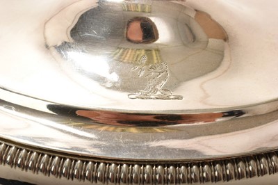 Lot 324 - Pair of good quality George III silver, twin handled, sauce tureens and covers, of oval form with gadrooned borders