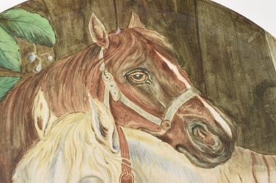 Lot 295 - Brown-Westhead, Moore and Co earthenware wall plaque, painted with two horses and birds, circa 1870, impressed mark