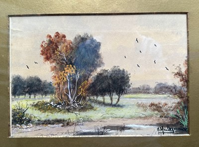 Lot 1064 - Abraham Hulk Jnr. (1851-1922) group of five watercolours - Rural Landscapes, signed, 16.5cm x 24cm