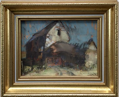 Lot 122 - Mihangel Arfor Jones (1940-2018) pastel - A Rural Barn, signed, 14cm x 19cm, in glazed gilt frame