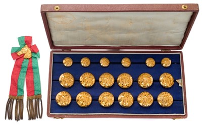 Lot 97 - H.I.M. Emperor Napoleon III of France, very rare set of presentation buttons and silk buttonhole for the Royal Loo Horse Club.The gilt brass and ormolu mounted buttons with crowned LRC monograms by...
