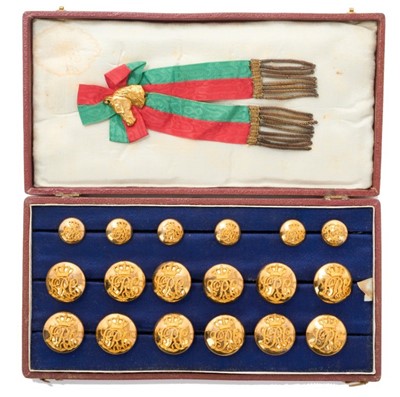 Lot 97 - H.I.M. Emperor Napoleon III of France, very rare set of presentation buttons and silk buttonhole for the Royal Loo Horse Club.The gilt brass and ormolu mounted buttons with crowned LRC monograms by...