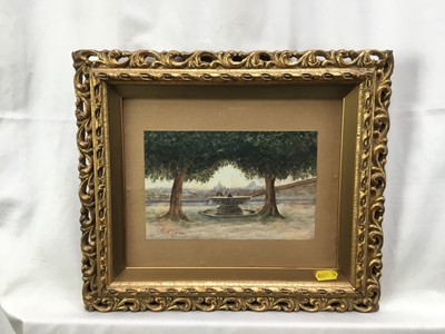 Lot 73 - Italian School, early 20th century, watercolour - The fountain of Villa Medici, Rome, indistinctly signed, 13cm x 20cm, in glazed gilt frame