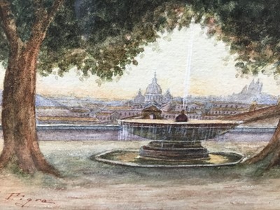 Lot 73 - Italian School, early 20th century, watercolour - The fountain of Villa Medici, Rome, indistinctly signed, 13cm x 20cm, in glazed gilt frame