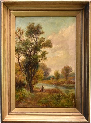 Lot 1040 - Abraham Hulk Jnr. (1851-1922) oil on canvas - Figures in a River Landscape, signed, 59cm x 39cm, in gilt frame