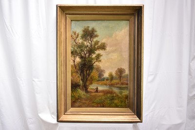 Lot 1040 - Abraham Hulk Jnr. (1851-1922) oil on canvas - Figures in a River Landscape, signed, 59cm x 39cm, in gilt frame