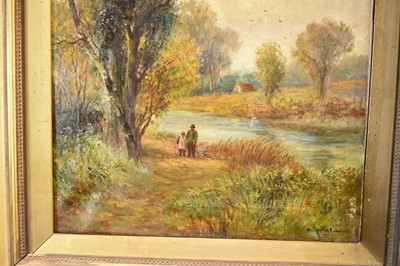 Lot 1040 - Abraham Hulk Jnr. (1851-1922) oil on canvas - Figures in a River Landscape, signed, 59cm x 39cm, in gilt frame