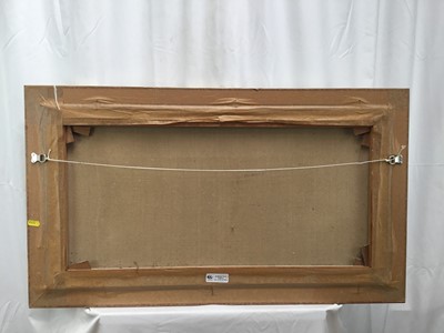 Lot 116 - Andre De Moller (Born 1942) river landscape with trees in the foreground, a bridge beyond, signed, in gilt frame. 41 x 76cm.