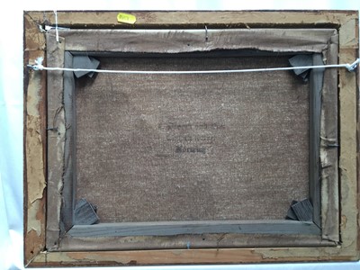 Lot 117 - European School, oil on canvas - Pomeranian dog and a puppy in a landscape, in gilt frame. 28 x 39cm