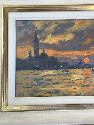 Lot 1517 - *Ken Howard (1932-2022) oil on board, Venetian lagoon scene, signed, 17 x 24cm, glazed frame
