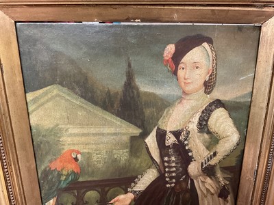 Lot 1536 - Early 20th century English School, oil on board, Surrealist portrait with parrot