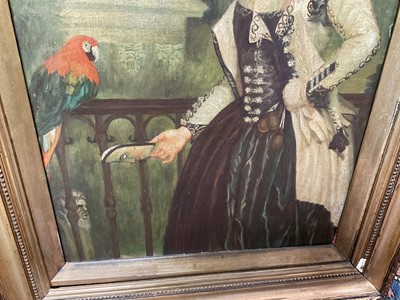 Lot 1536 - Early 20th century English School, oil on board, Surrealist portrait with parrot