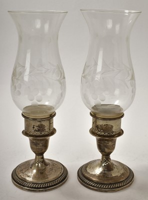 Lot 358 - Pair American Sterling silver dwarf candlesticks, with bell shaped candle holders