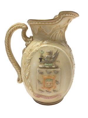 Lot 119 - Victorian Royal Doulton political jug moulded with portrait and coat of arms for William Gladstone on cream ground 18.5cm high