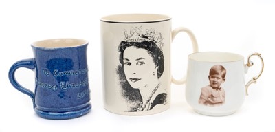 Lot 121 - Unusual early 1950s Paragon china commemorative mug decorated with Marcus Adams portrait of Prince Charles ( now H.M.King Charles III) and legend'ASouvenir of Prince Charles' 7cm high, scarce Gwenn...