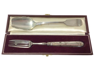 Lot 368 - George III silver table fork, later converted for invalid use, in a fitted case (London 1820)