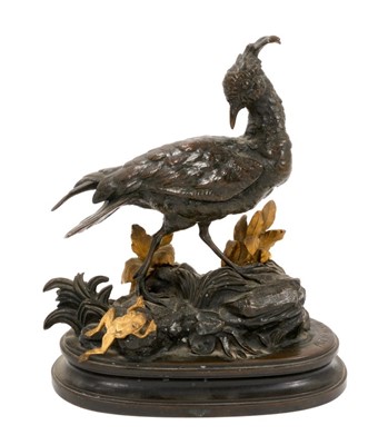 Lot 824 - Henri Trodoux (19th century) bronze and gilt bronze sculpture - Lapwing and frog, signed, 21cm wide