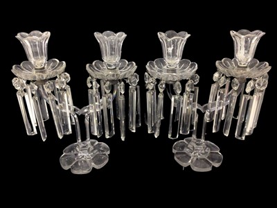 Lot 827 - Pair of Victorian cut glass three branch lustres