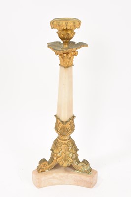 Lot 830 - 19th century alabaster and gilt metal mounted candlestick, in the Etruscan style, 31cm high