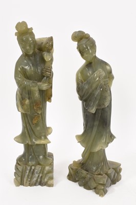 Lot 250 - Pair of Chinese carved standing figures, 23.5cm high