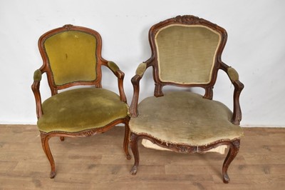 Lot 1395 - Two French fruitwood open armchairs