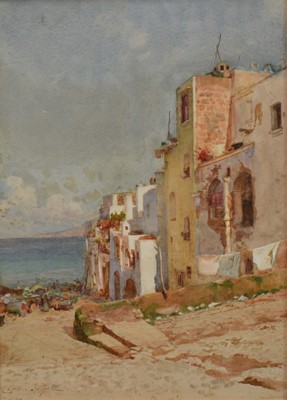 Lot 47 - Italian School, early 20th century, watercolour - The Italian Coast, possibly Capri, indistinctly signed and inscribed, 36cm x 26cm, in glazed frame