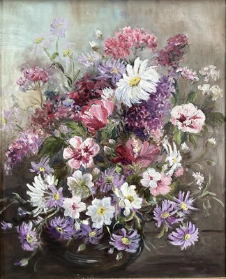 Lot 81 - English School, mid 20th century, oil on canvas - Still life of Flowers, 55cm x 45cm, in gilt frame