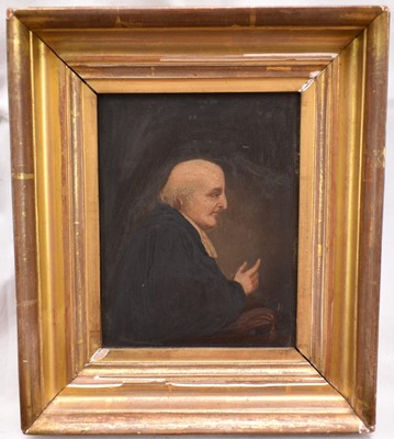 Lot 1201 - English School, early 19th century, oil on panel - Portrait of a Cleric, 18cm x 14cm, in gilt frame