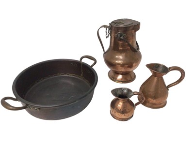 Lot 857 - Arts and Crafts style copper milk carrier together other metalwares