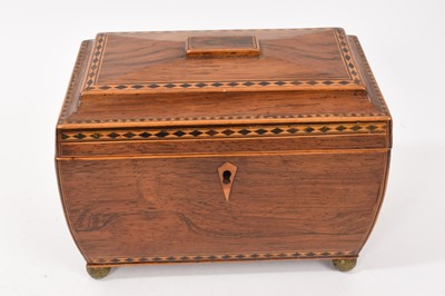 Lot 862 - Regency rosewood tea caddy with parquetry decoration to sides and top