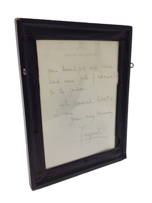 Lot 141 - H.R.H.The Princess Margaret Countess of Snowdon, handwritten letter on crowned M Kensington Palace headed writing paper, dated April 11 1961, thanking Mr Showering for his gift of a pair of 'charmi...