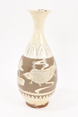 Lot 307 - Chinese Cizhou bottle vase with fish design, 33cm high