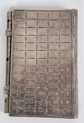 Lot 1634 - Highly unusual 19th century Continental silver pocket calendar