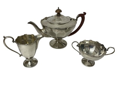 Lot 1638 - Silver three piece teaset, by the Adie Brothers, Birmingham 1923