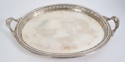Lot 1640 - Good quality 19th century white metal oval twin handled tray