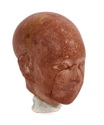 Lot 1663 - Ancient Egyptian carved red stone head, 7cm high