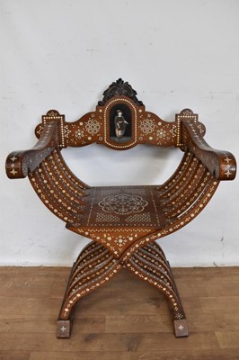 Lot 1108 - 19th century Neopolitan walnut and bone inlaid X-frame chair