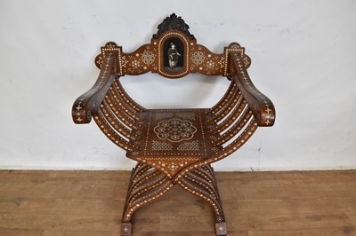 Lot 1318 - 19th century Neopolitan walnut and bone inlaid X-frame chair