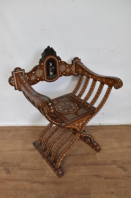 Lot 1318 - 19th century Neopolitan walnut and bone inlaid X-frame chair