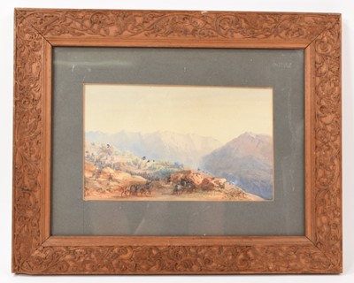 Lot 865 - Gaspard Gobaut (1814-1882), watercolour - battle scene, in relief carved Indian frame