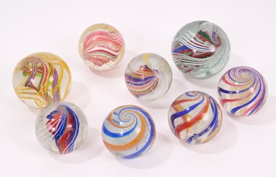 Lot 856 - Collection of 8 large antique German latticino marbles