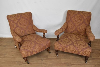 Lot 1129 - Near pair of late 19th century deep open armchairs in the manner of Howard & Son