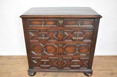 Lot 1132 - Charles II oak geometric chest of drawers