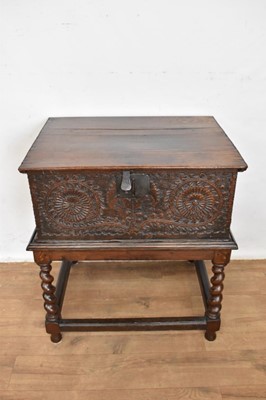 Lot 1133 - 17th century carved oak bible box on stand