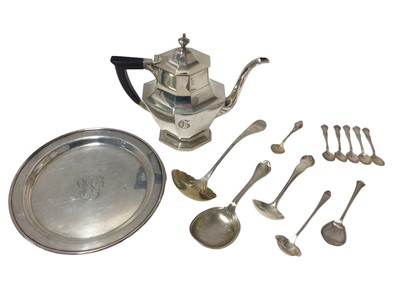 Lot 442 - American Sterling silver coffee pot, ditto circular tray, and a collection of American Sterling silver flatware approximately 49oz.