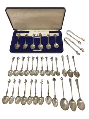 Lot 371 - Collection of silver and white metal spoons to include a set of six Queen Elizabeth II Silver Jubilee spoons, approximately 14oz