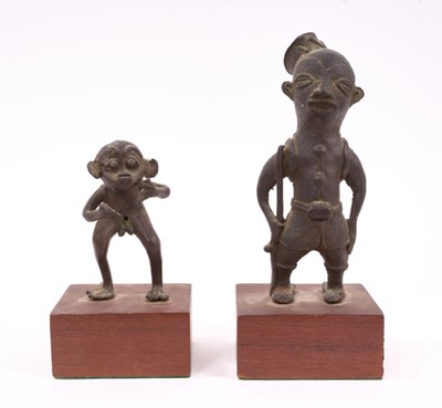 Lot 1664 - Two standing tribal bronze figures, probably Nigerian