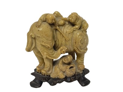 Lot 1615 - Antique Chinese soapstone carving of an elephant and riders, 10cm wide, and other soapstone carvings